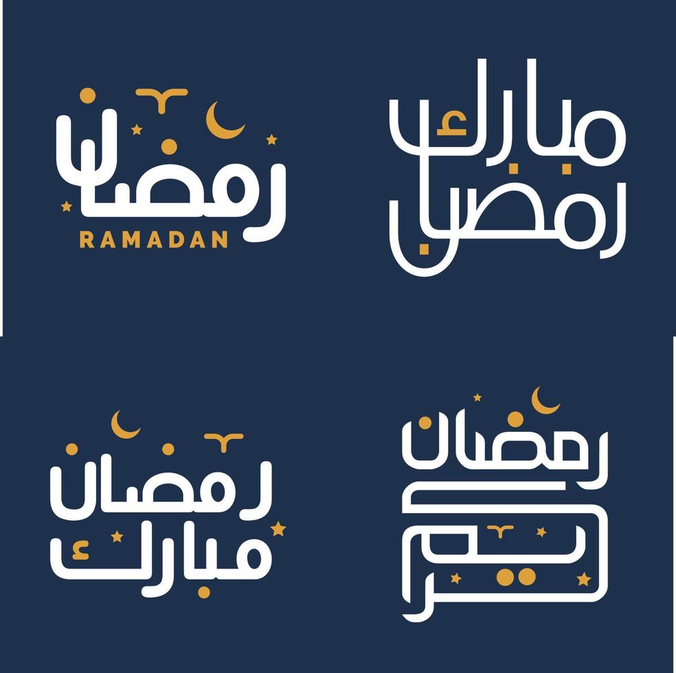 Arabic Calligraphy Vector Illustration for White Ramadan Kareem with Orange Design Elements.