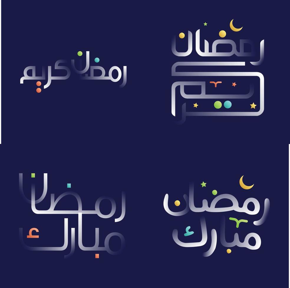 Ramadan Kareem Calligraphy in Glossy White with Colorful Illustrations of Islamic Lamps and Crescents vector