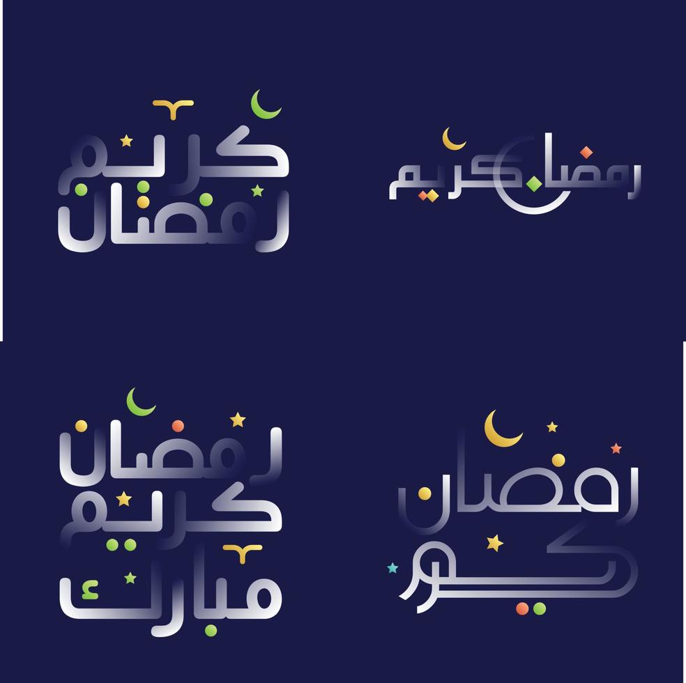 Shiny White Glossy Ramadan Kareem Calligraphy with Colorful Design Elements vector