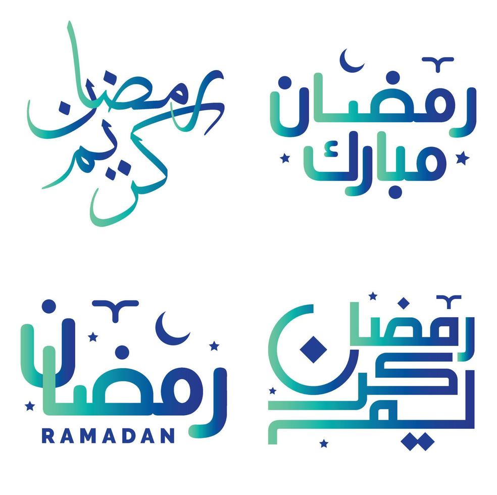 Vector Illustration of Gradient Green and Blue Ramadan Kareem Arabic Calligraphy for Muslim Greetings.