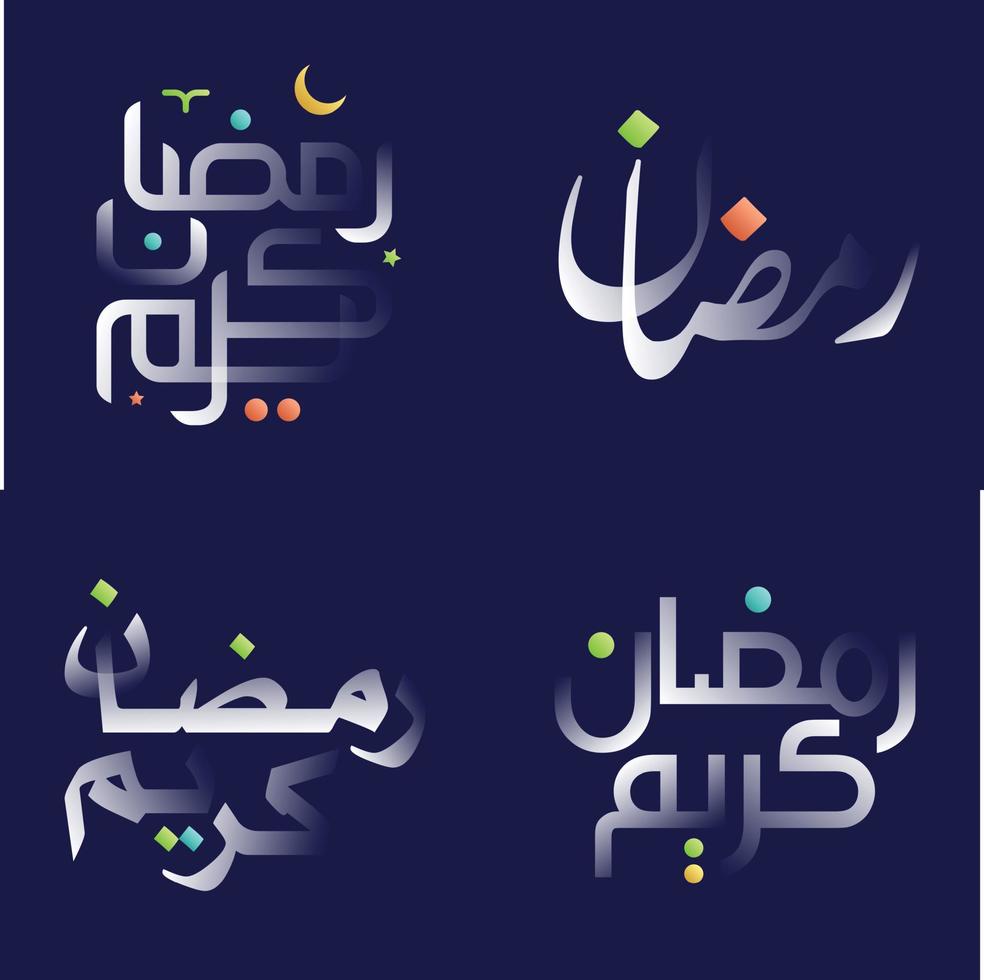 Multicolored Ramadan Kareem Calligraphy Set in White Glossy Effect for Islamic Greetings and Invitations vector