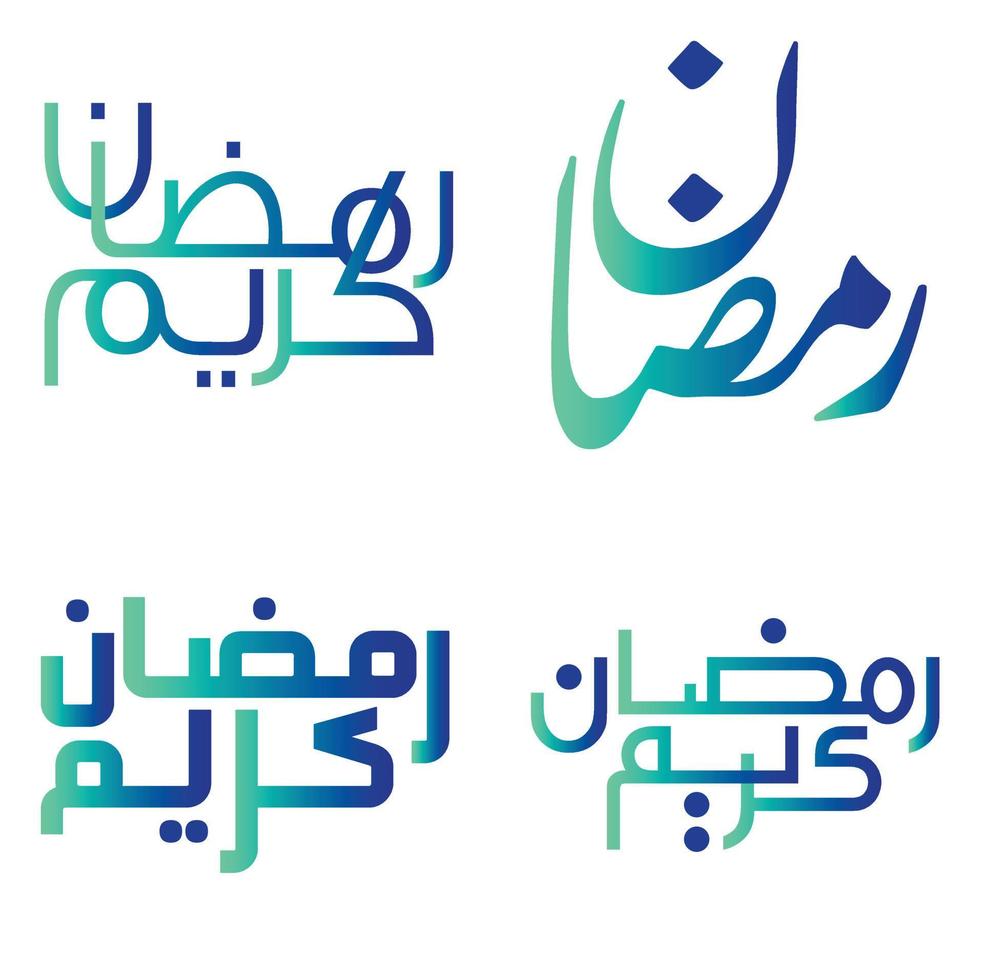 Gradient Green and Blue Ramadan Kareem Vector Illustration with Traditional Arabic Calligraphy.