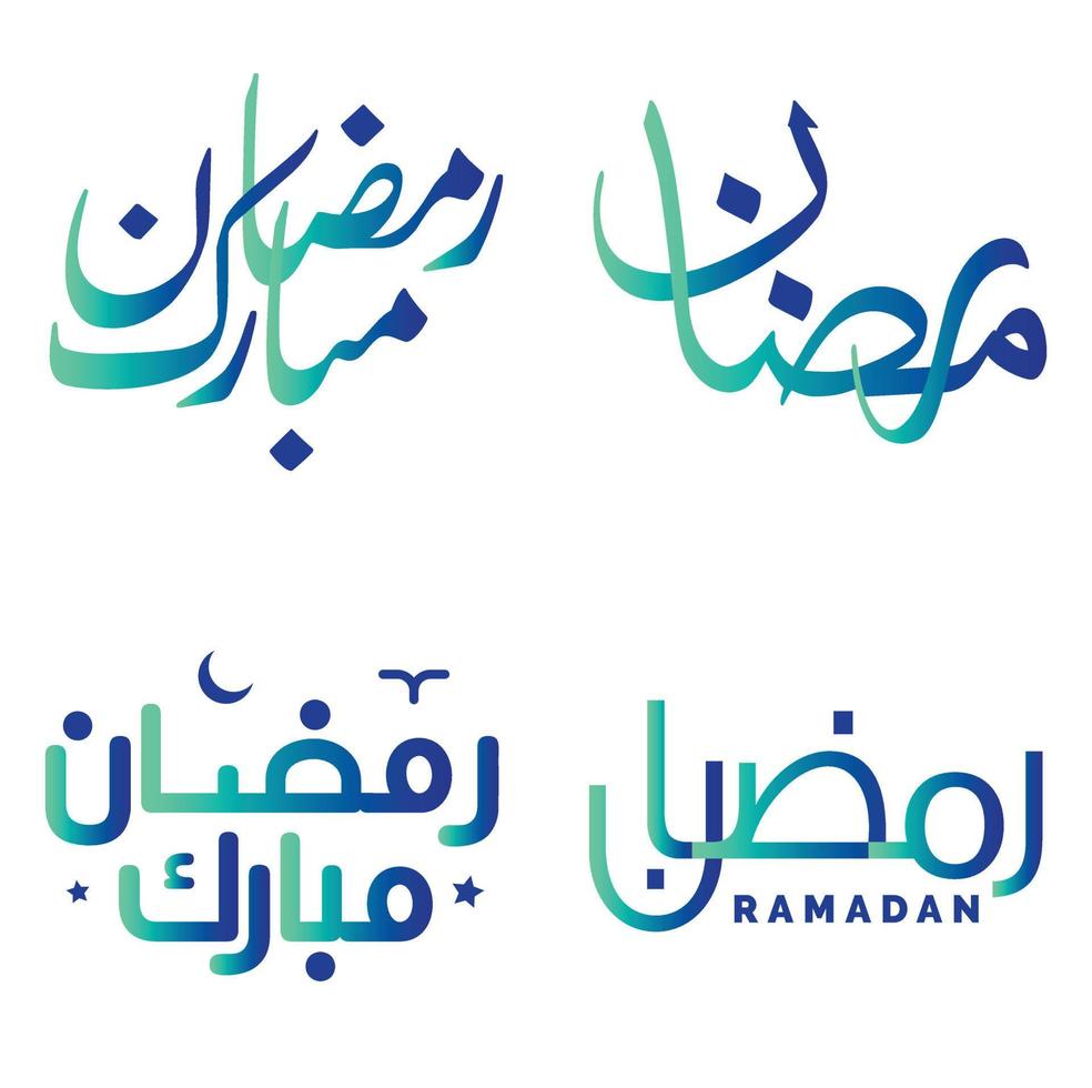 Vector Illustration of Gradient Green and Blue Ramadan Kareem Greeting Cards with Arabic Calligraphy.