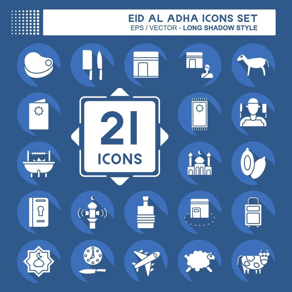 Icon Set Eid Al Adha. related to Islamic symbol. Long Shadow Style. simple design editable. simple illustration vector