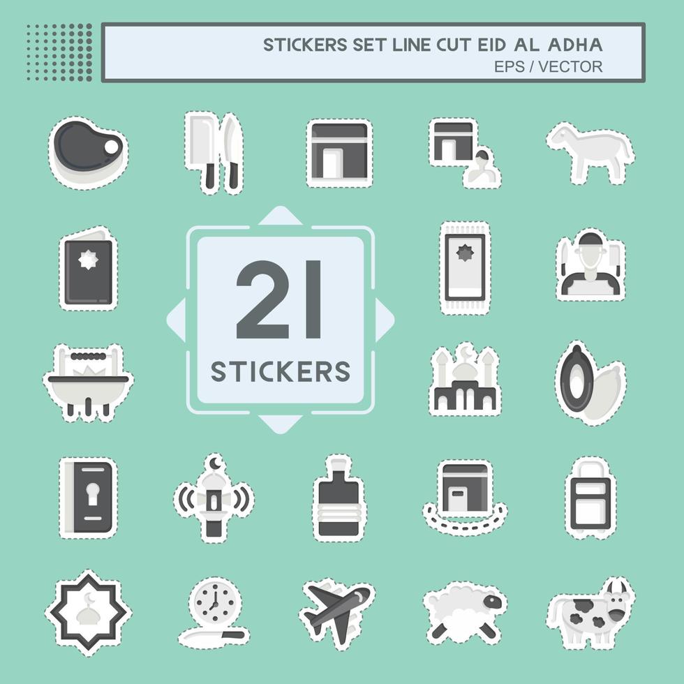 Sticker line cut Set Eid Al Adha. related to Islamic symbol. simple design editable. simple illustration vector