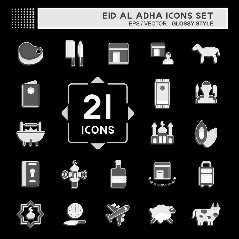 Icon Set Eid Al Adha. related to Islamic symbol. Glossy Style. simple design editable. simple illustration vector