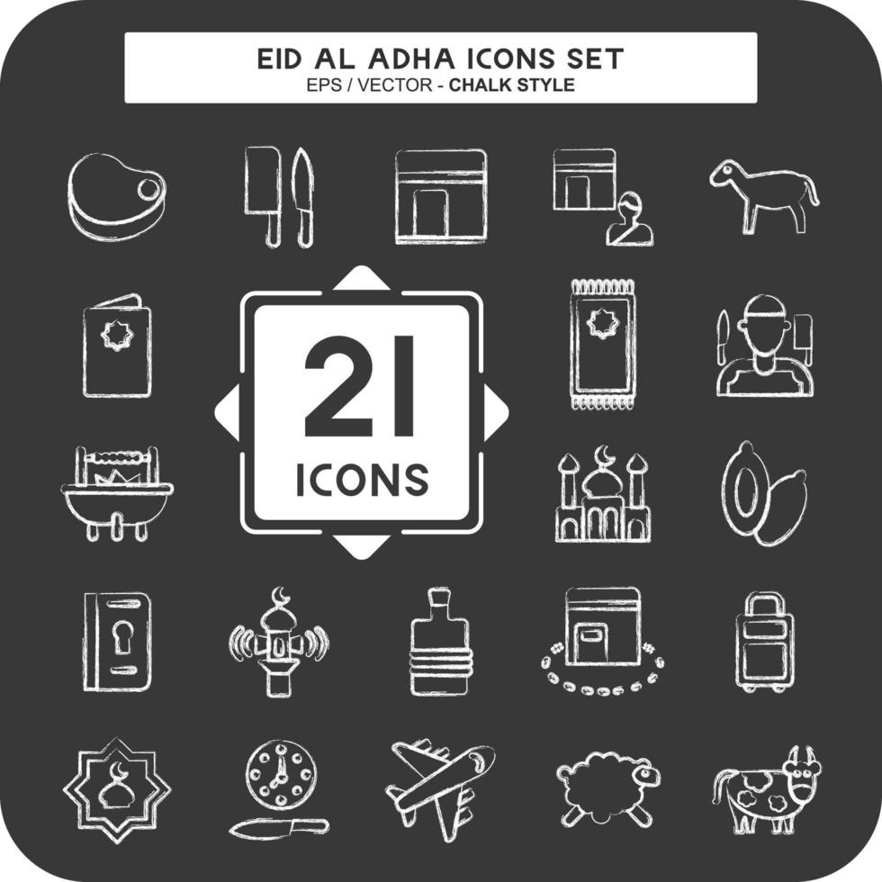 Icon Set Eid Al Adha. related to Islamic symbol. Chalk Style. simple design editable. simple illustration vector