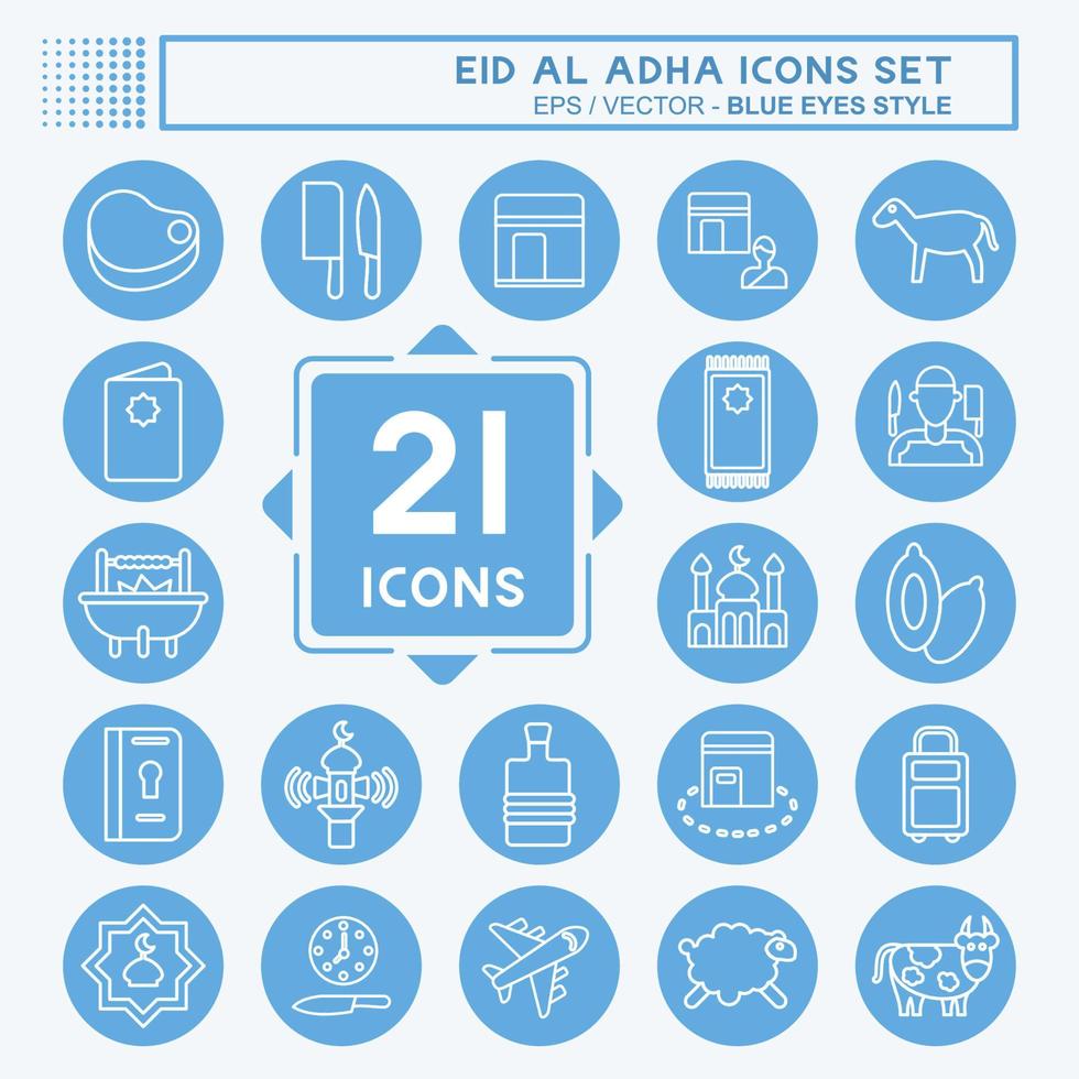 Icon Set Eid Al Adha. related to Islamic symbol. Blue Eyes Style. simple design editable. simple illustration vector