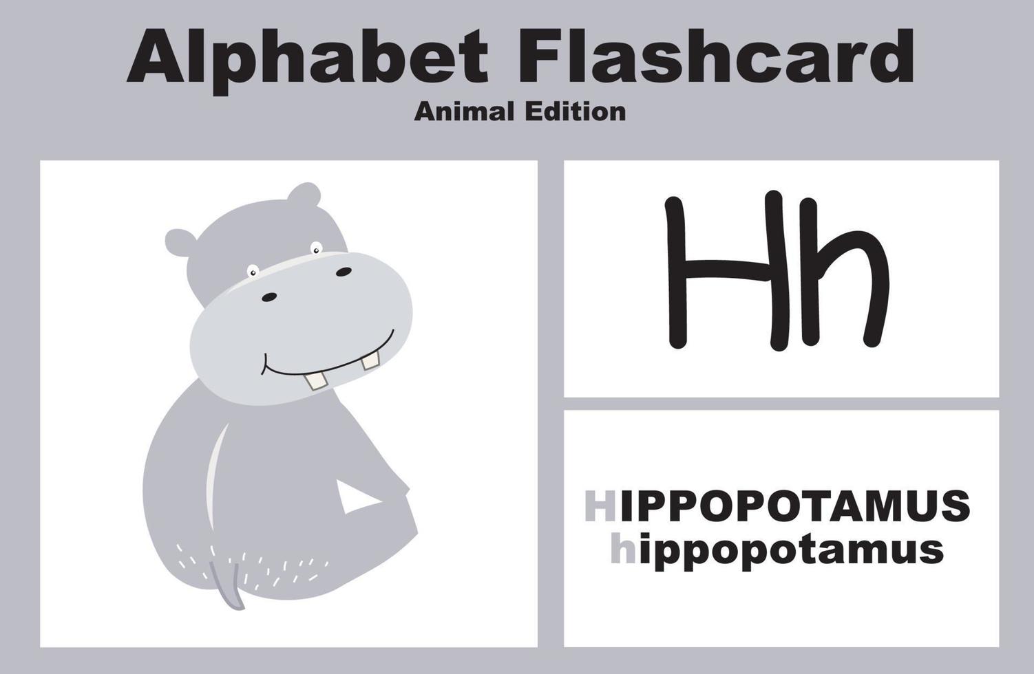 Animal alphabet flashcard. Educational printable flashcard. Vector illustrations.