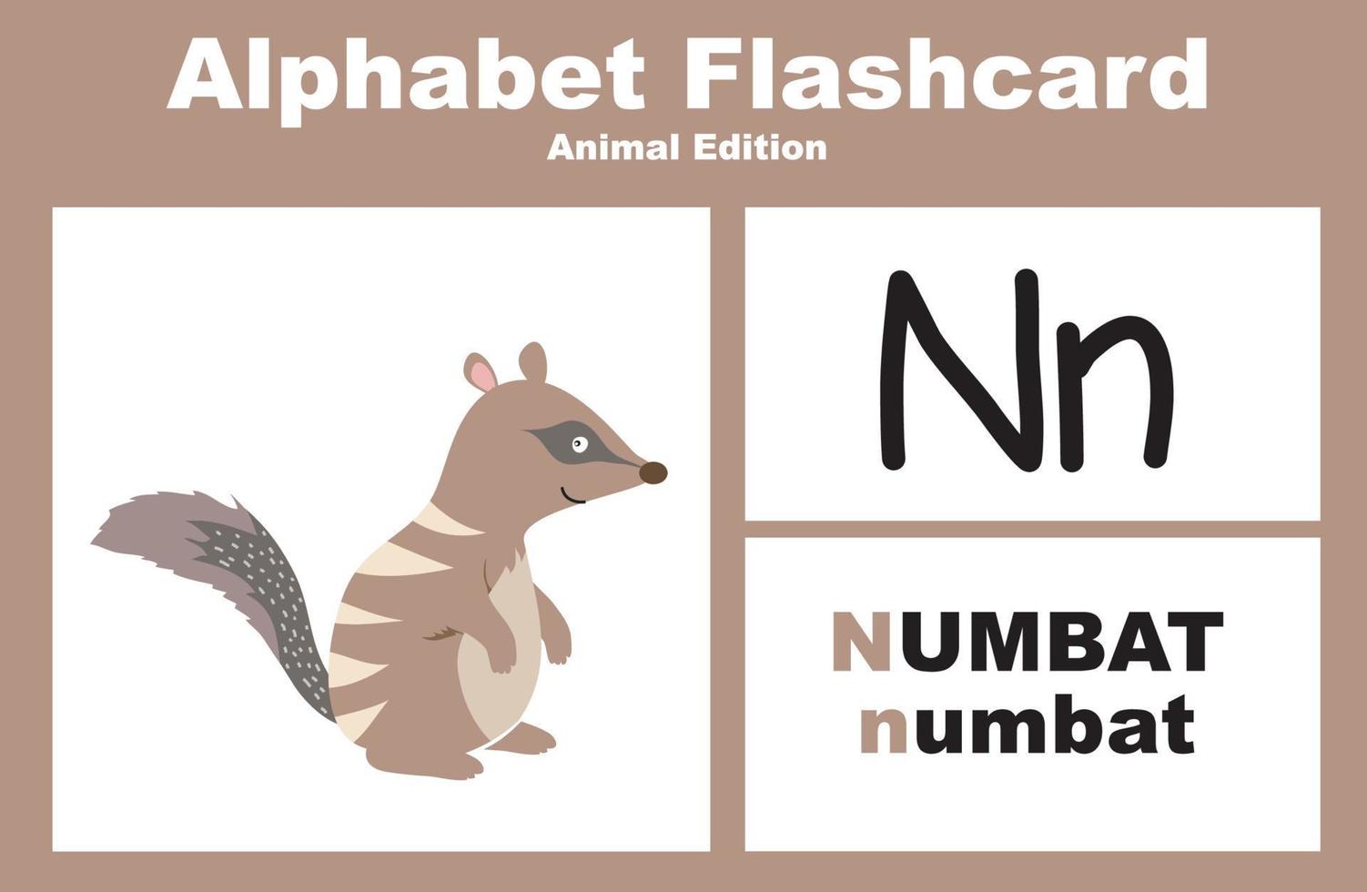 Animal alphabet flashcard. Educational printable flashcard. Vector illustrations.