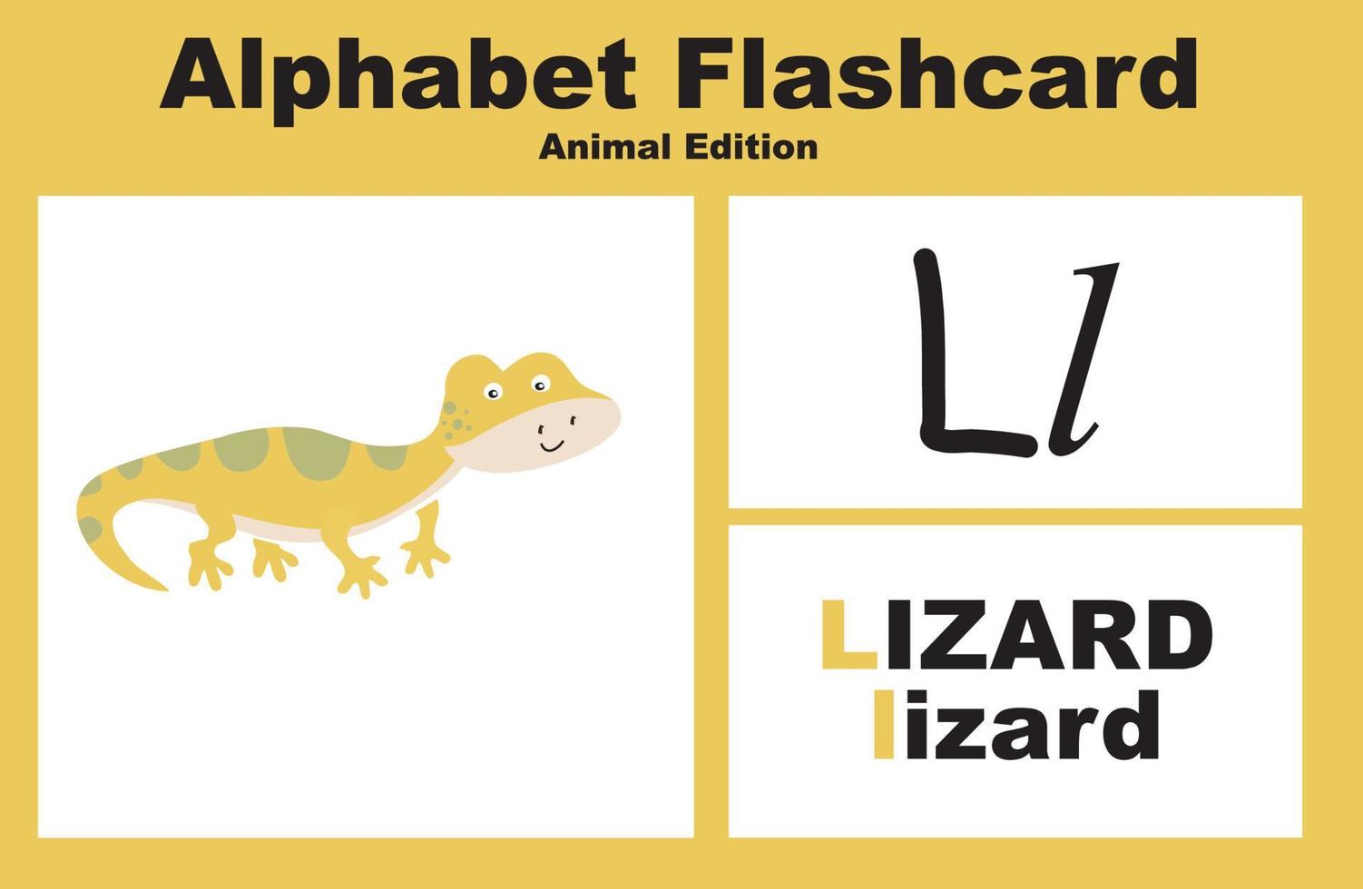 Animal alphabet flashcard. Educational printable flashcard. Vector illustrations.