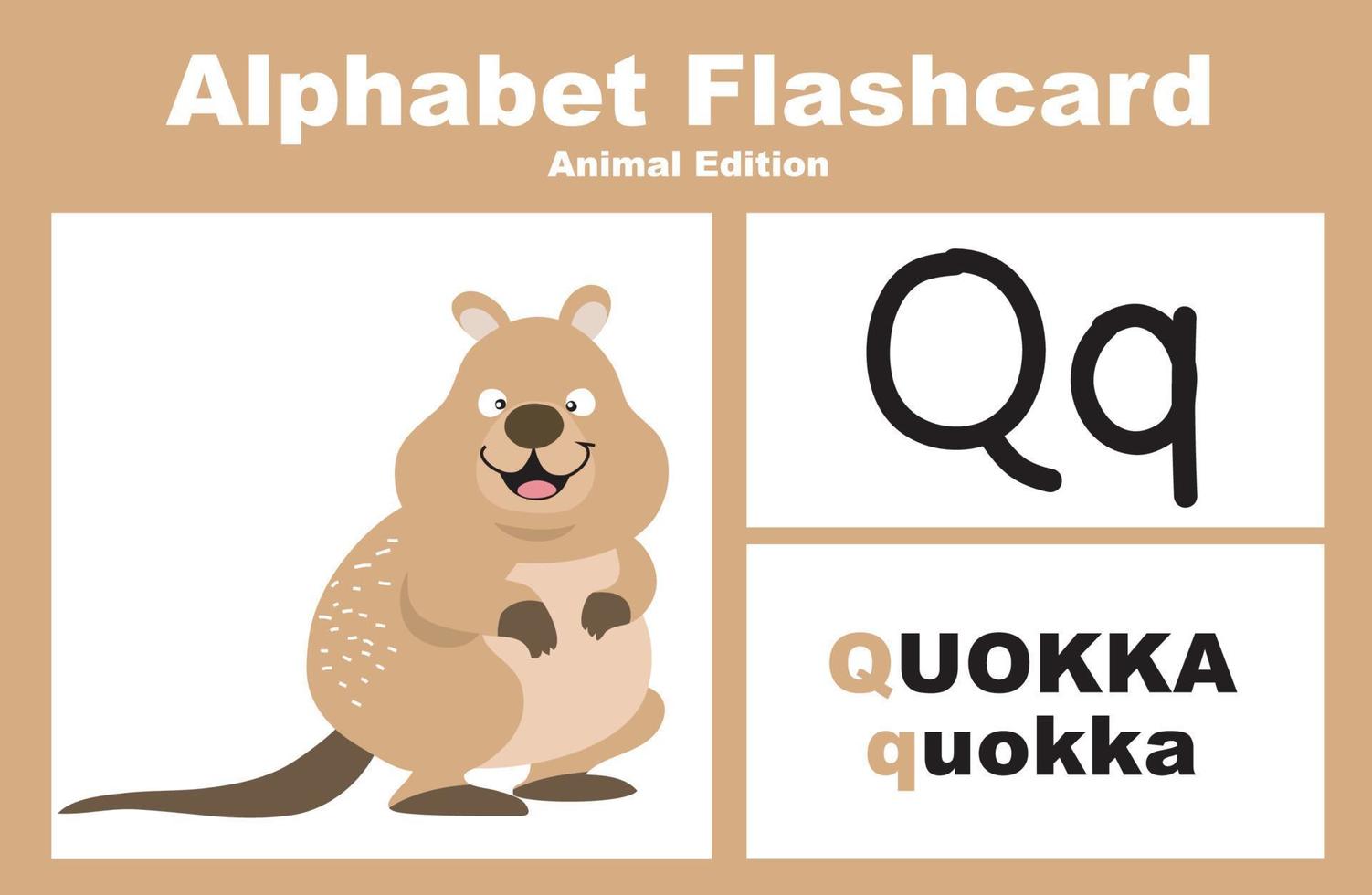 Animal alphabet flashcard. Educational printable flashcard. Vector illustrations.