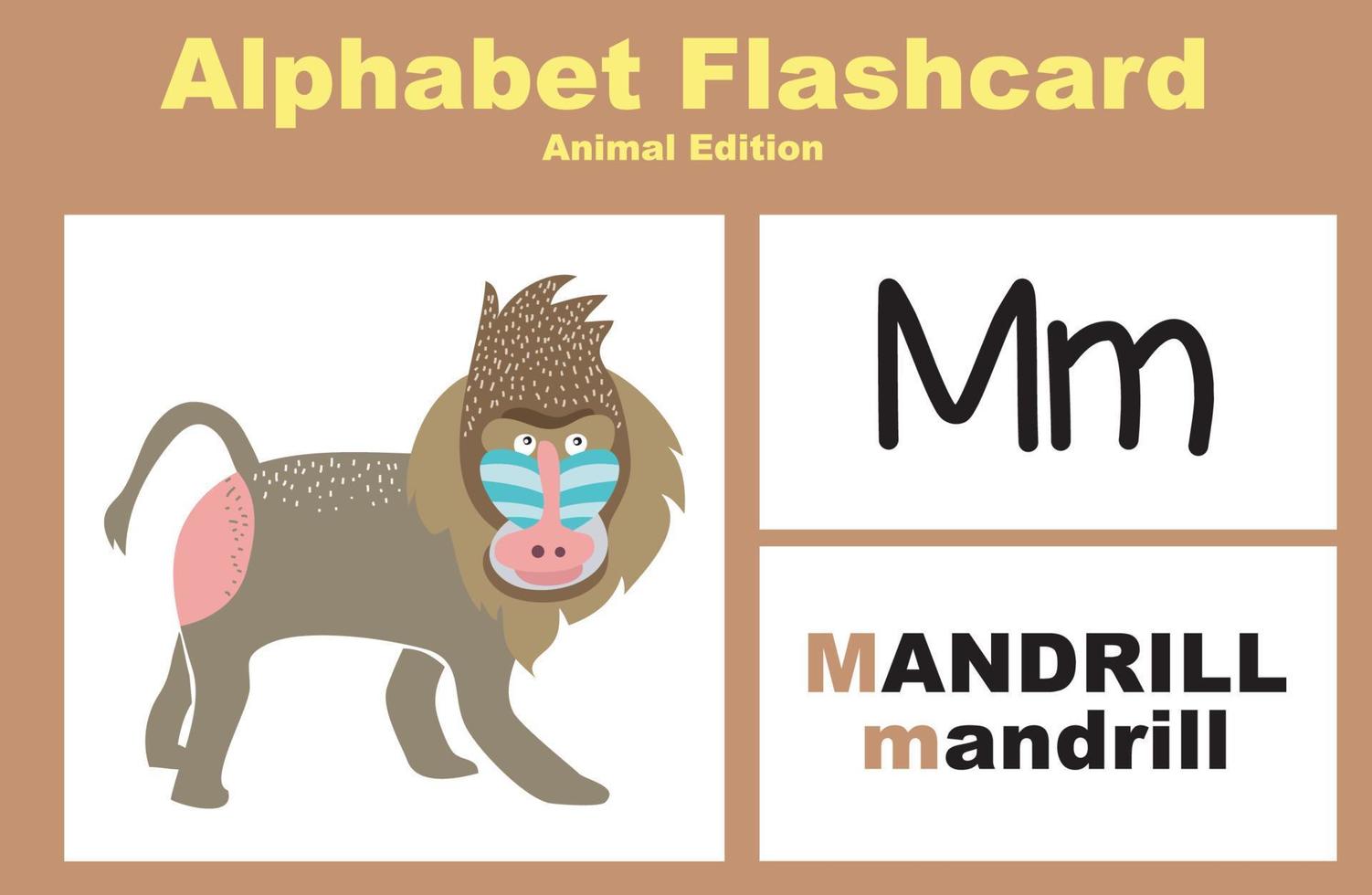 Animal alphabet flashcard. Educational printable flashcard. Vector illustrations.