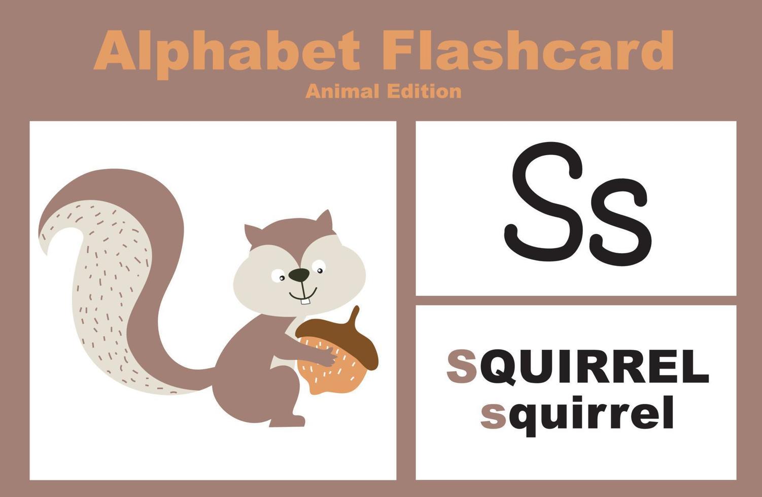 Animal alphabet flashcard. Educational printable flashcard. Vector illustrations.