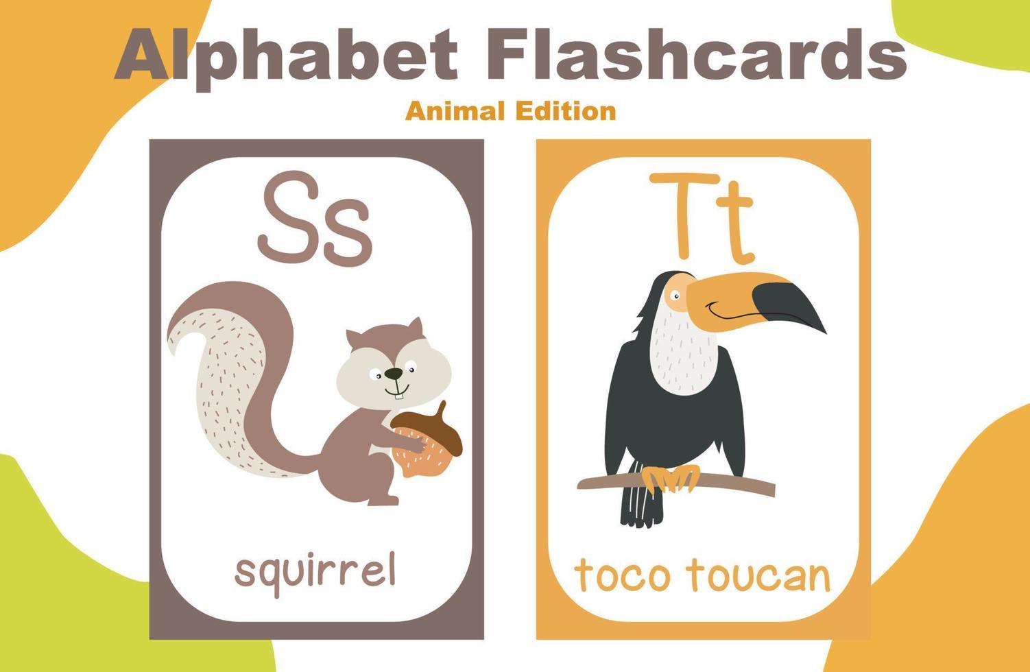 animal alfabeto tarjeta de memoria flash. educativo imprimible tarjeta de memoria flash. vector ilustraciones.