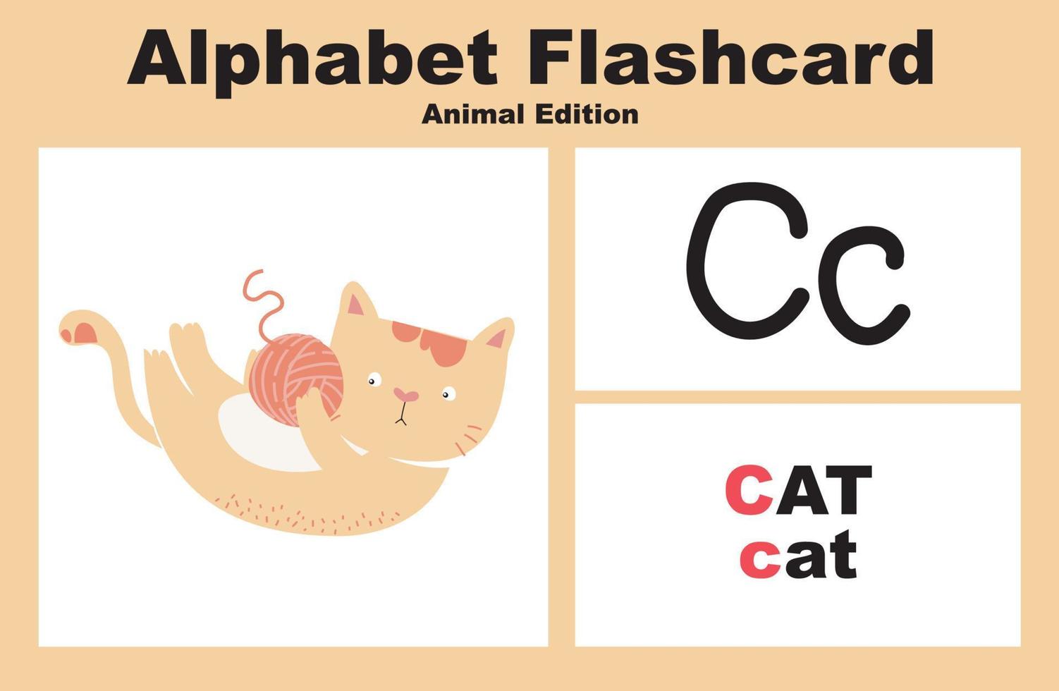 Animal alphabet flashcard. Educational printable flashcard. Vector illustrations.