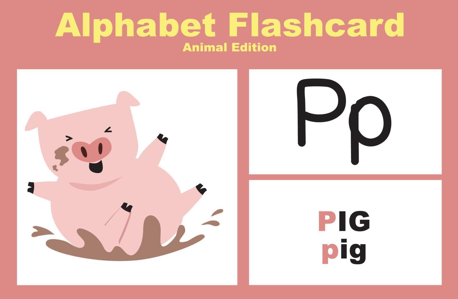 Animal alphabet flashcard. Educational printable flashcard. Vector illustrations.