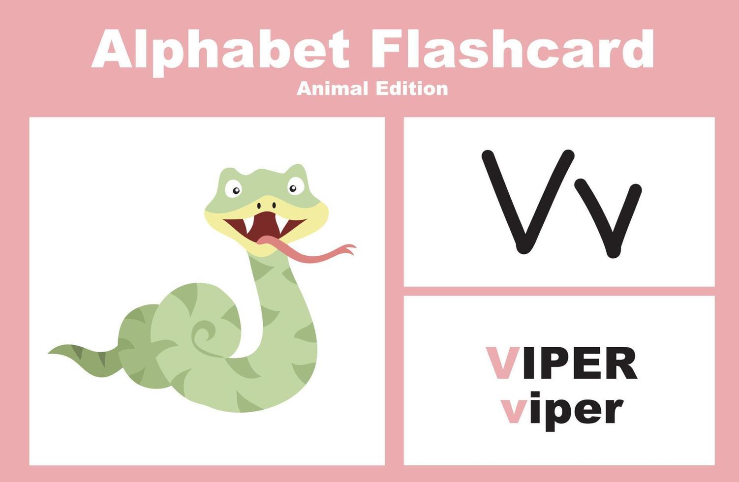 Animal alphabet flashcard. Educational printable flashcard. Vector illustrations.