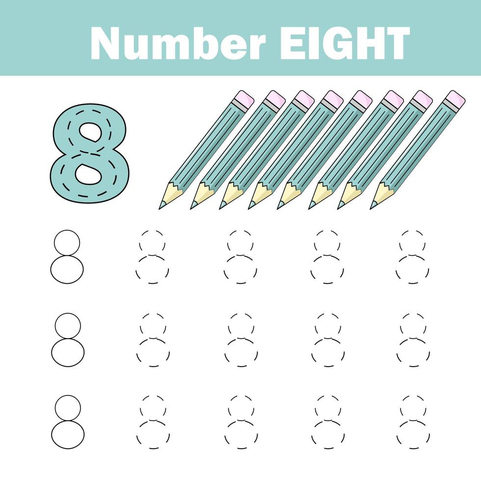 Handwriting practice. Learning mathematics and numbers. Printable worksheet for kids vector