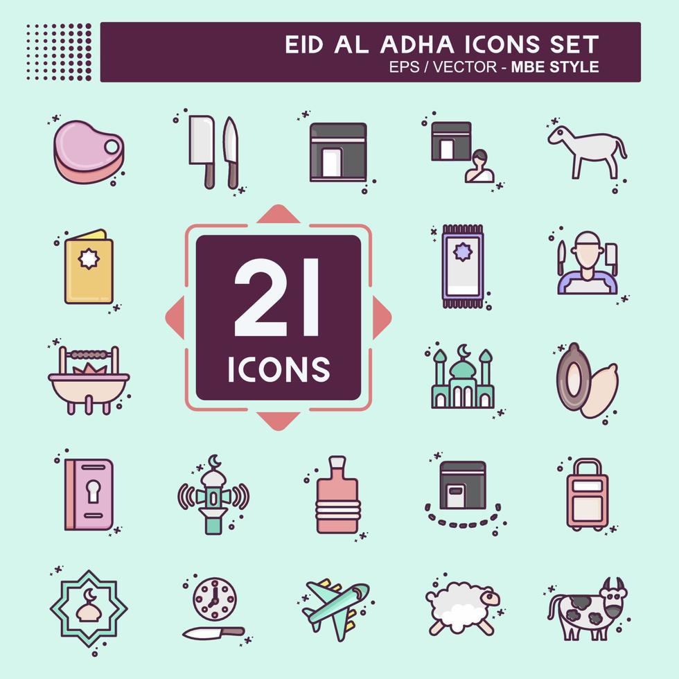 Icon Set Eid Al Adha. related to Islamic symbol. MBE Style. simple design editable. simple illustration vector