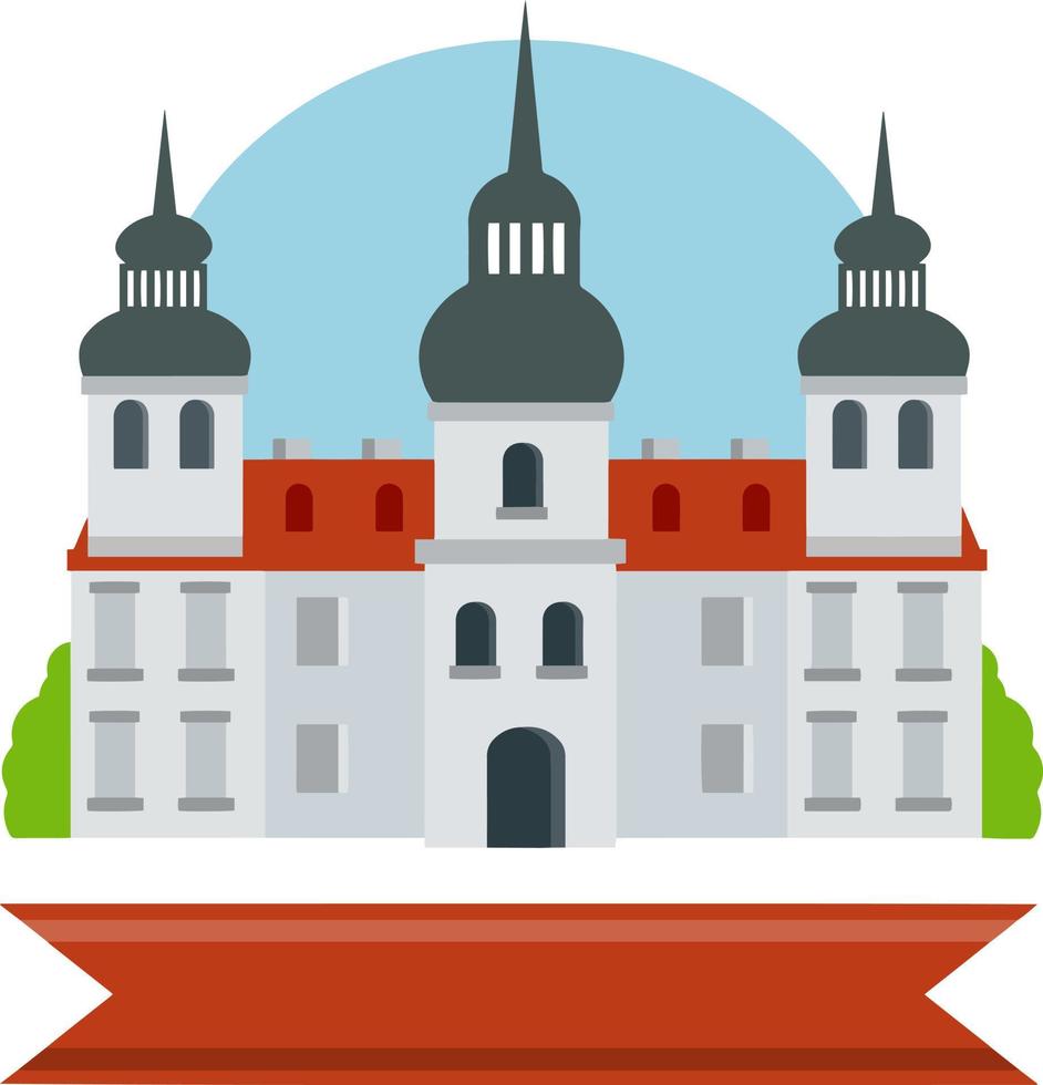 Building in Baroque style. House of monastic order. Czech tourist attraction in Kutna Hora. Historic centre. Flat cartoon vector