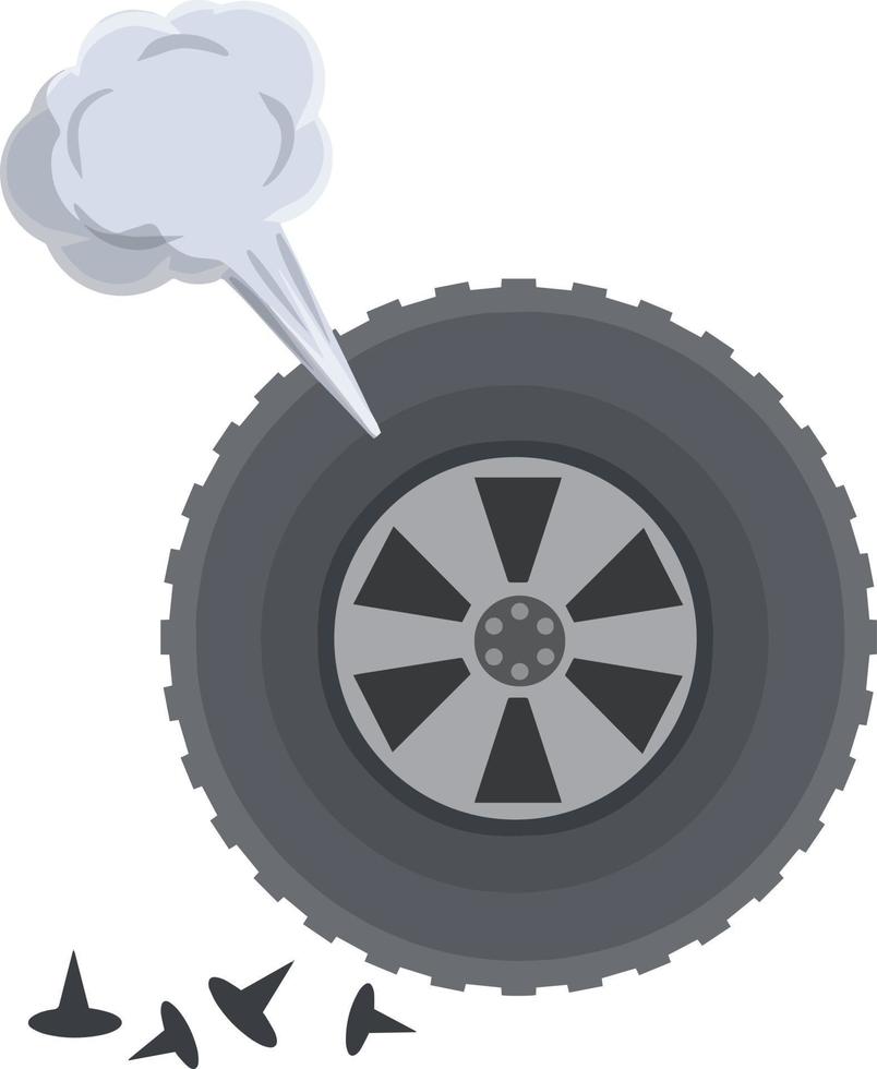 Accident and repair. Punctured wheel of car. Element of Tire service station. Cartoon flat illustration vector
