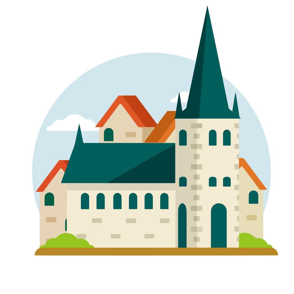 S t. olaf iglesia. antiguo histórico europeo ciudad. cristiano templo. blanco torre. elemento de medieval pueblo con casa y rojo techo. estonio turista atracción en tallin vector