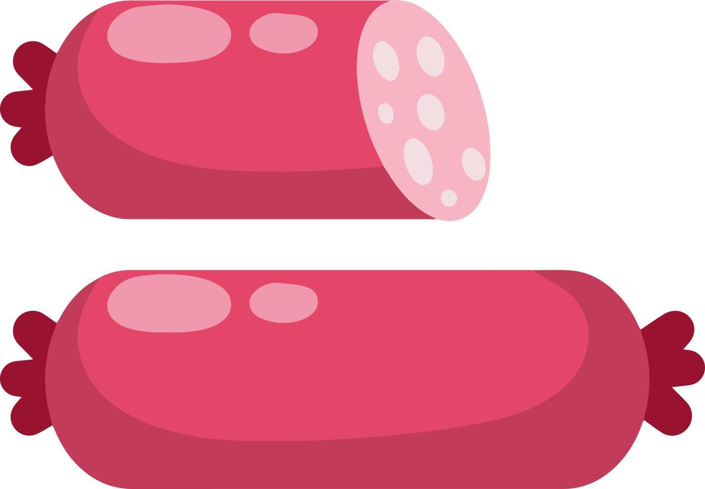 Set of sausage. Meat food. Red nutrient object. Sliced half of bologna for a sandwich. Cartoon flat illustration vector