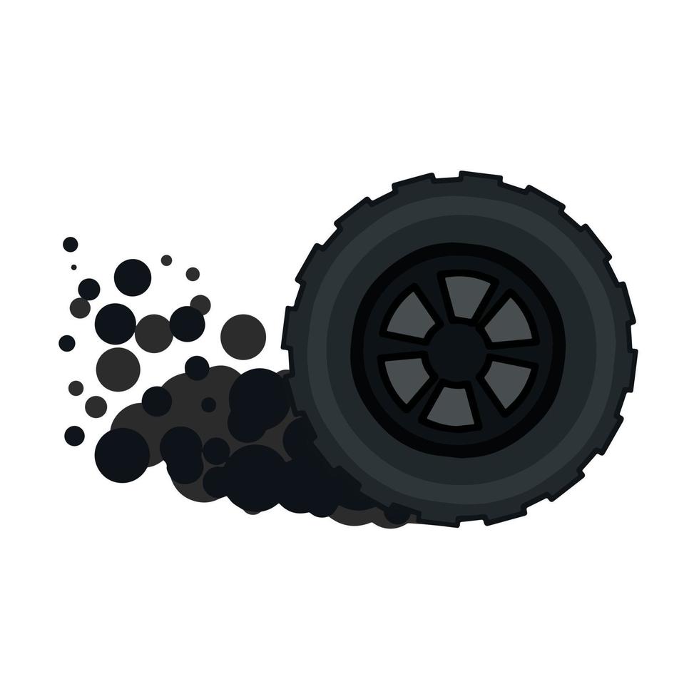 Tire of car. Speed and racing. Cartoon flat illustration. Gray smoke from wheel vector