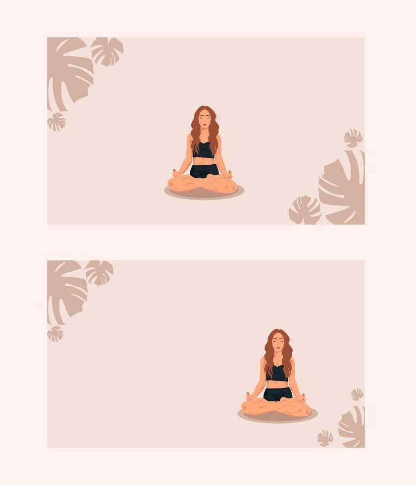 Business card template without text for yoga salon, meditation and fitness studio. Girl in faceless lotus position. Background with a girl in the lotus position. vector