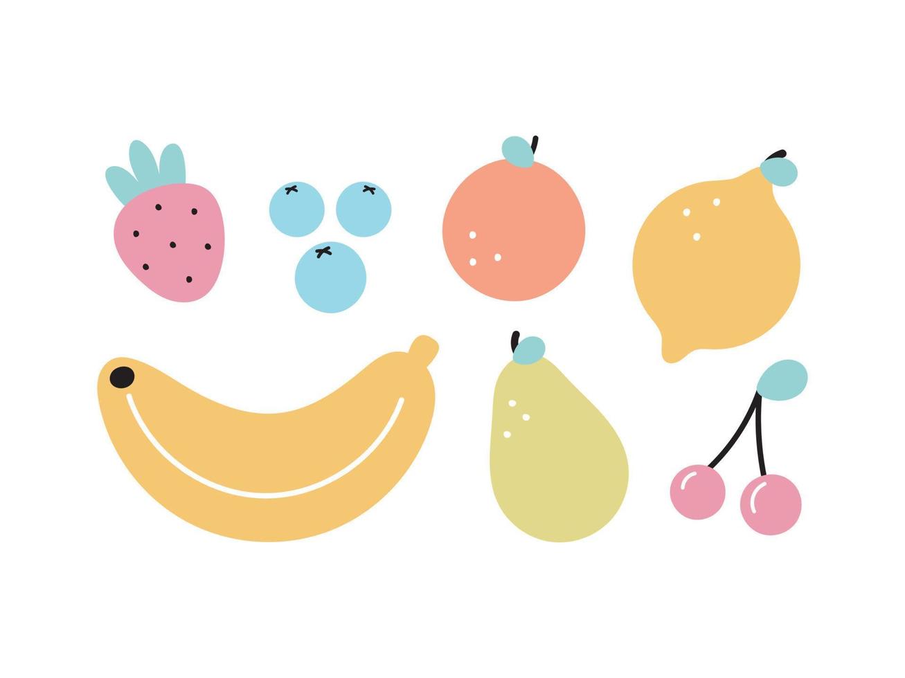 Fruit and Berry set. Vector illustration in cartoon style. For card, posters, banners, books, fabric, icons.