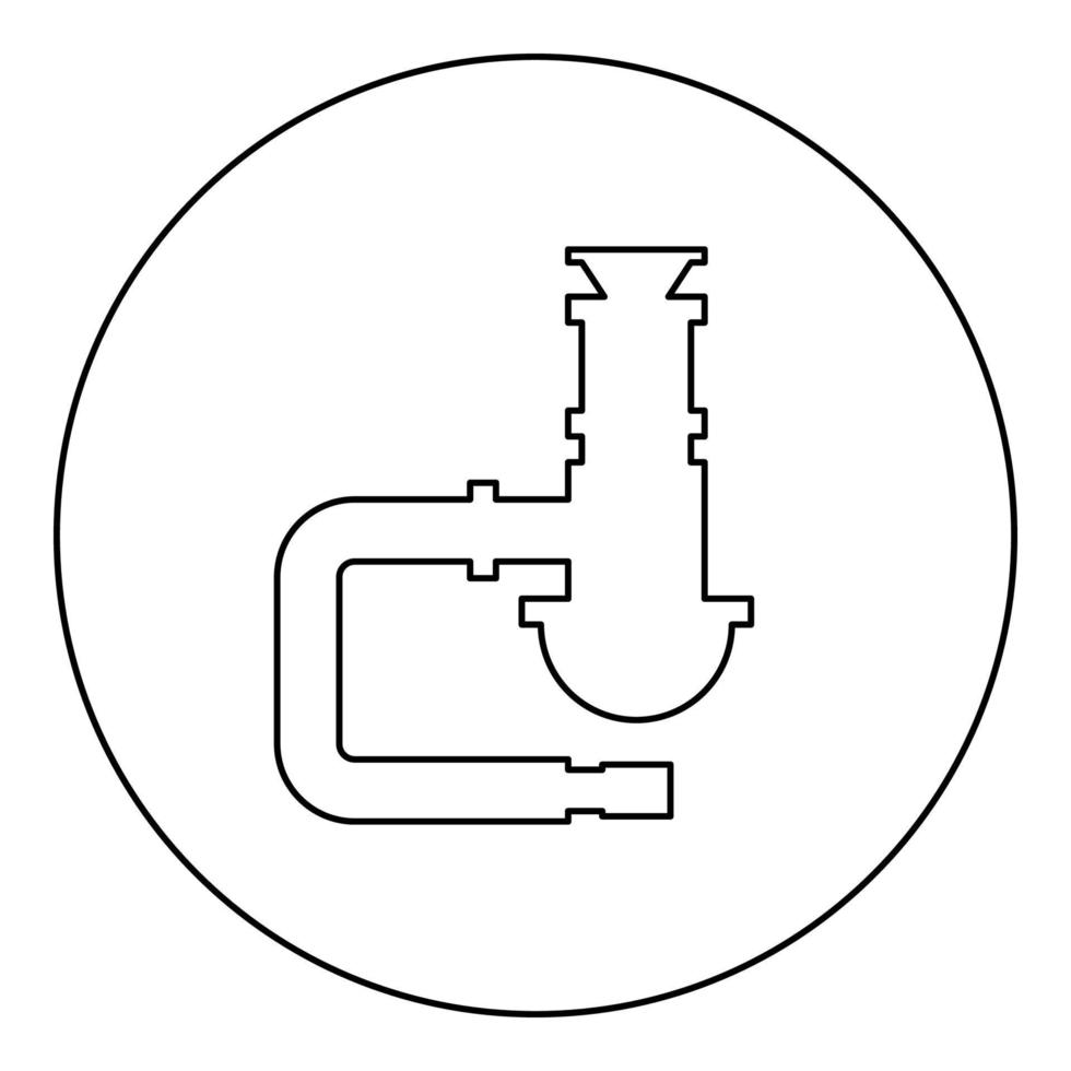 Siphon plumbing fixtures sewer pipe drain under sink sewerage tube icon in circle round black color vector illustration image outline contour line thin style
