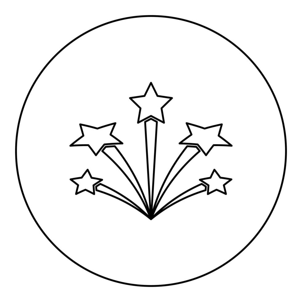 Salute with stars firework starry icon in circle round black color vector illustration image outline contour line thin style