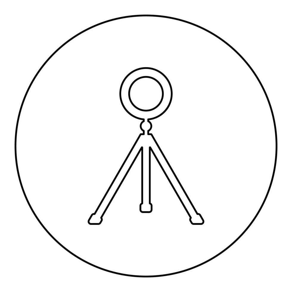 Ring lighting studio lamp light LED selfie lamp with tripod for mobile phone use blogger icon in circle round black color vector illustration image outline contour line thin style