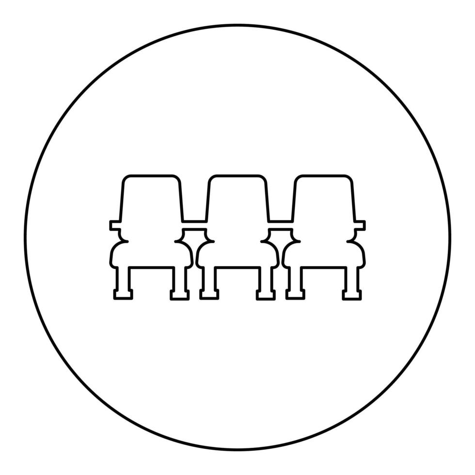 Cinema chair Chairs three icon in circle round black color vector illustration image outline contour line thin style