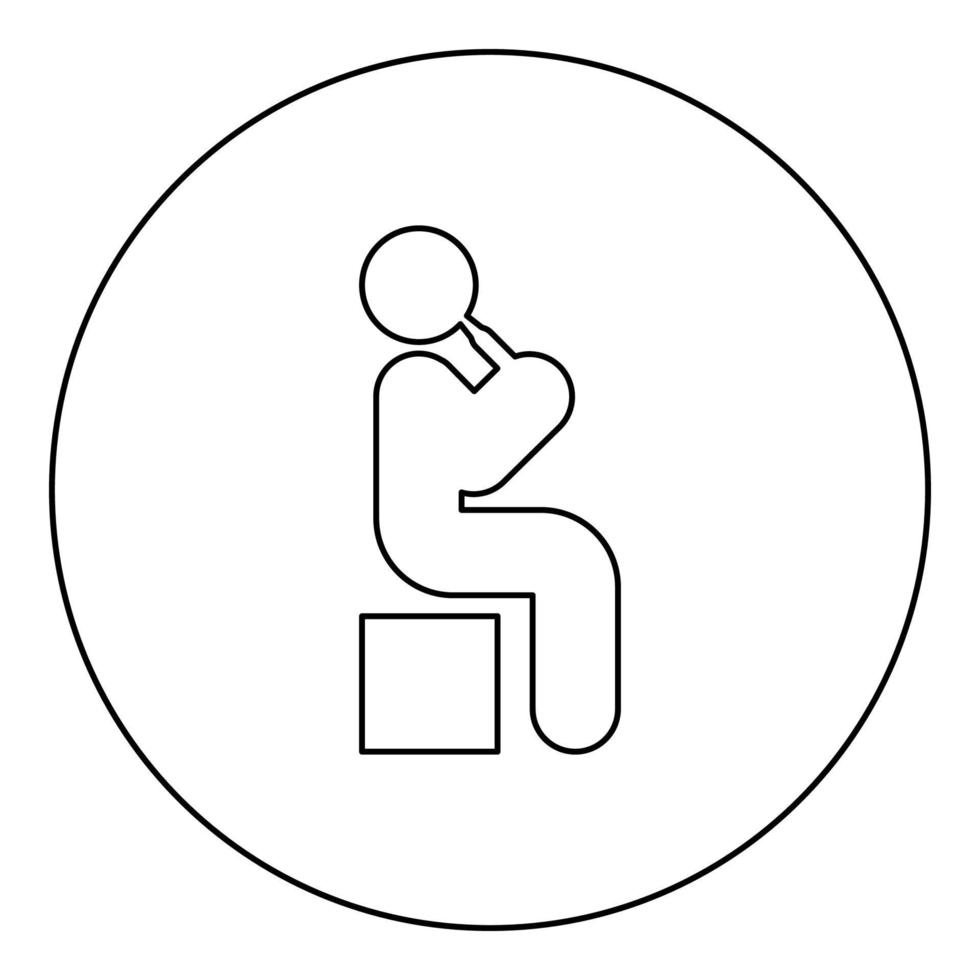 Man drinking alcohol from bottle of beer wine drunk people concept stick use beverage drunkard booze sit on box icon in circle round black color vector illustration image outline contour line thin