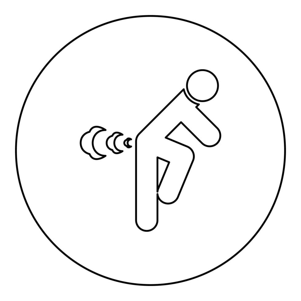 Man farts break wind farting bloating gas cloud stench bad smell flatulency icon in circle round black color vector illustration image outline contour line thin style