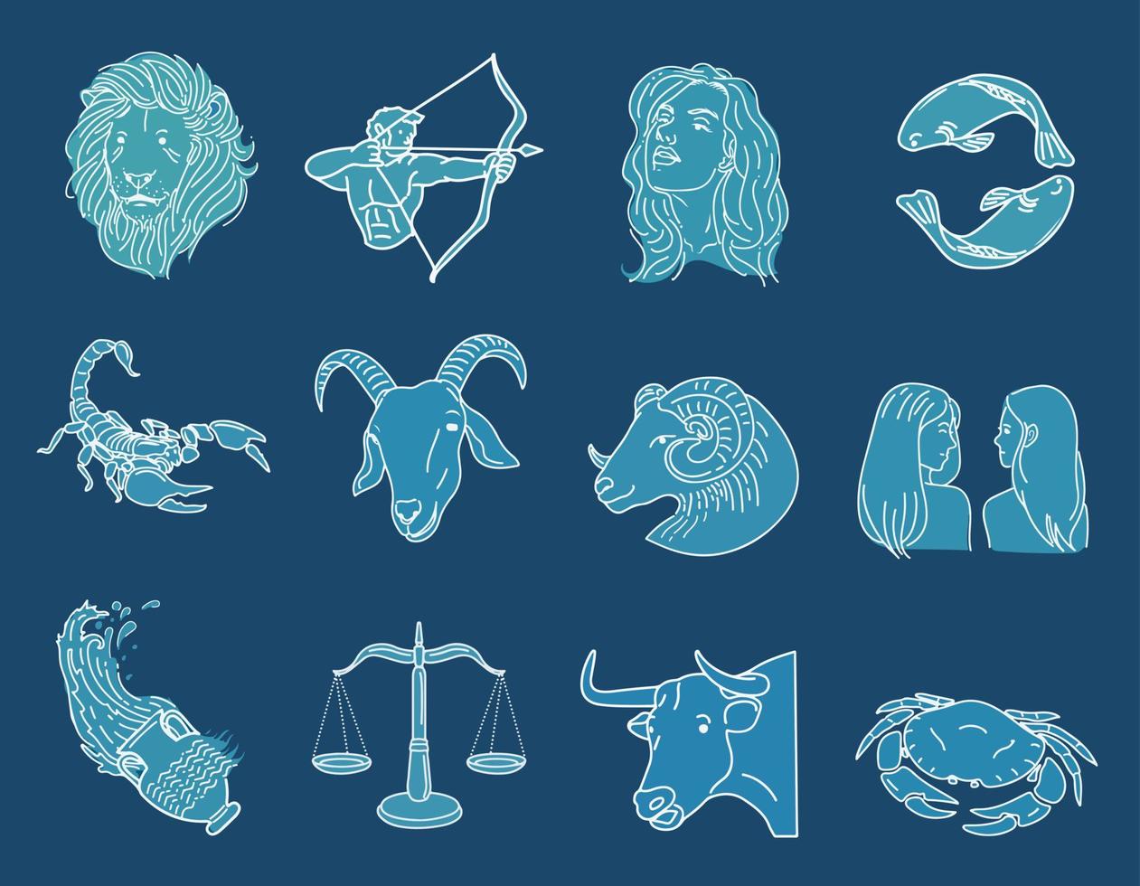 12 zodiac  hand drawing illustration with hand vector
