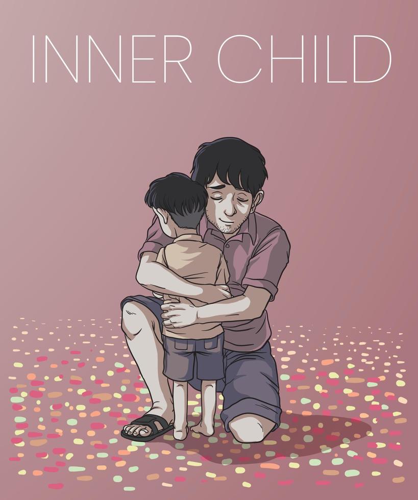 illustration of hugging inner child visualization vector