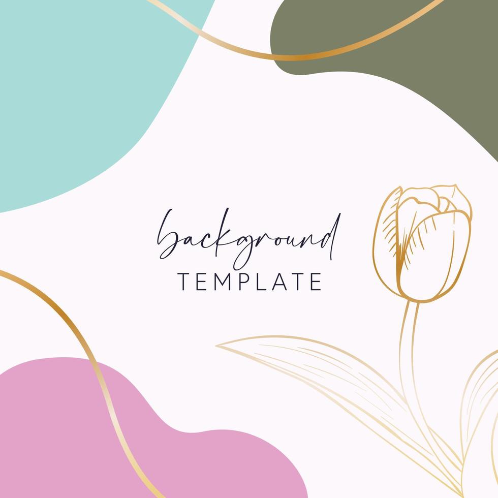 Abstract background vector template with geometric shapes and tulip flower. Good for social media posts, mobile apps, banner designs, online promotions and adverts. Floral vector background.