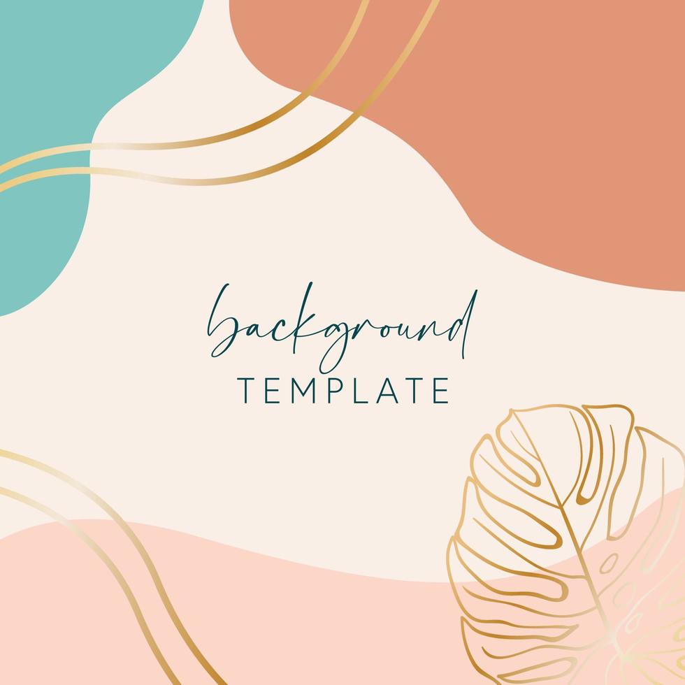 Abstract background vector template with geometric shapes and monstera leaf. Good for social media posts, mobile apps, banner designs, online promotions and adverts. Tropical vector background.