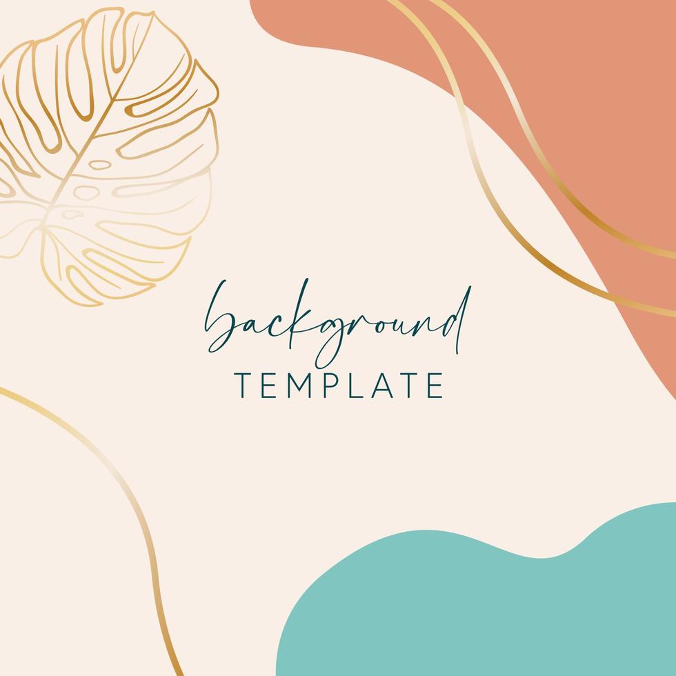 Abstract background vector template with geometric shapes and monstera leaf. Good for social media posts, mobile apps, banner designs, online promotions and adverts. Tropical vector background.