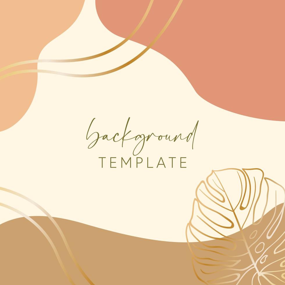 Abstract background vector template with geometric shapes and monstera leaf. Good for social media posts, mobile apps, banner designs, online promotions and adverts. Tropical vector background.