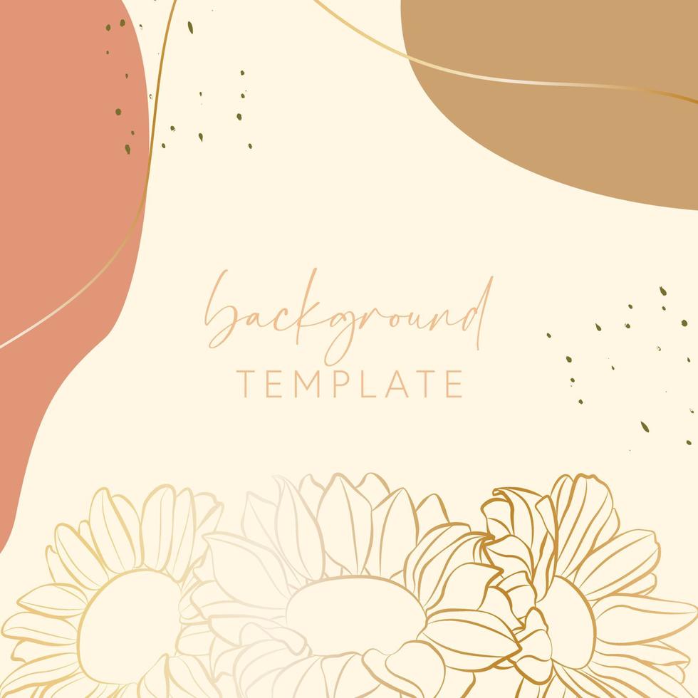 Abstract background vector template with geometric shapes and sunflowers. Good for social media posts, mobile apps, banner designs, online promotions and adverts. Floral  vector background.