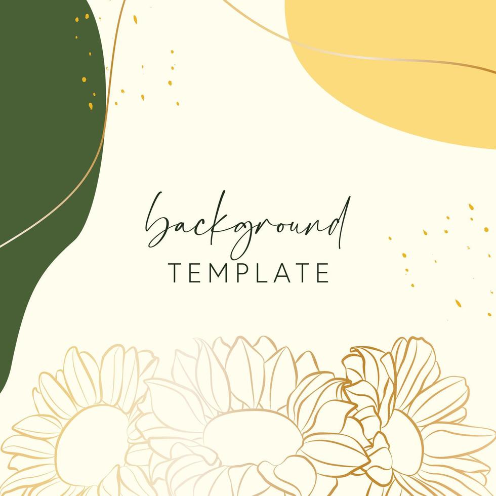 Abstract background vector template with geometric shapes and sunflowers. Good for social media posts, mobile apps, banner designs, online promotions and adverts. Floral  vector background.