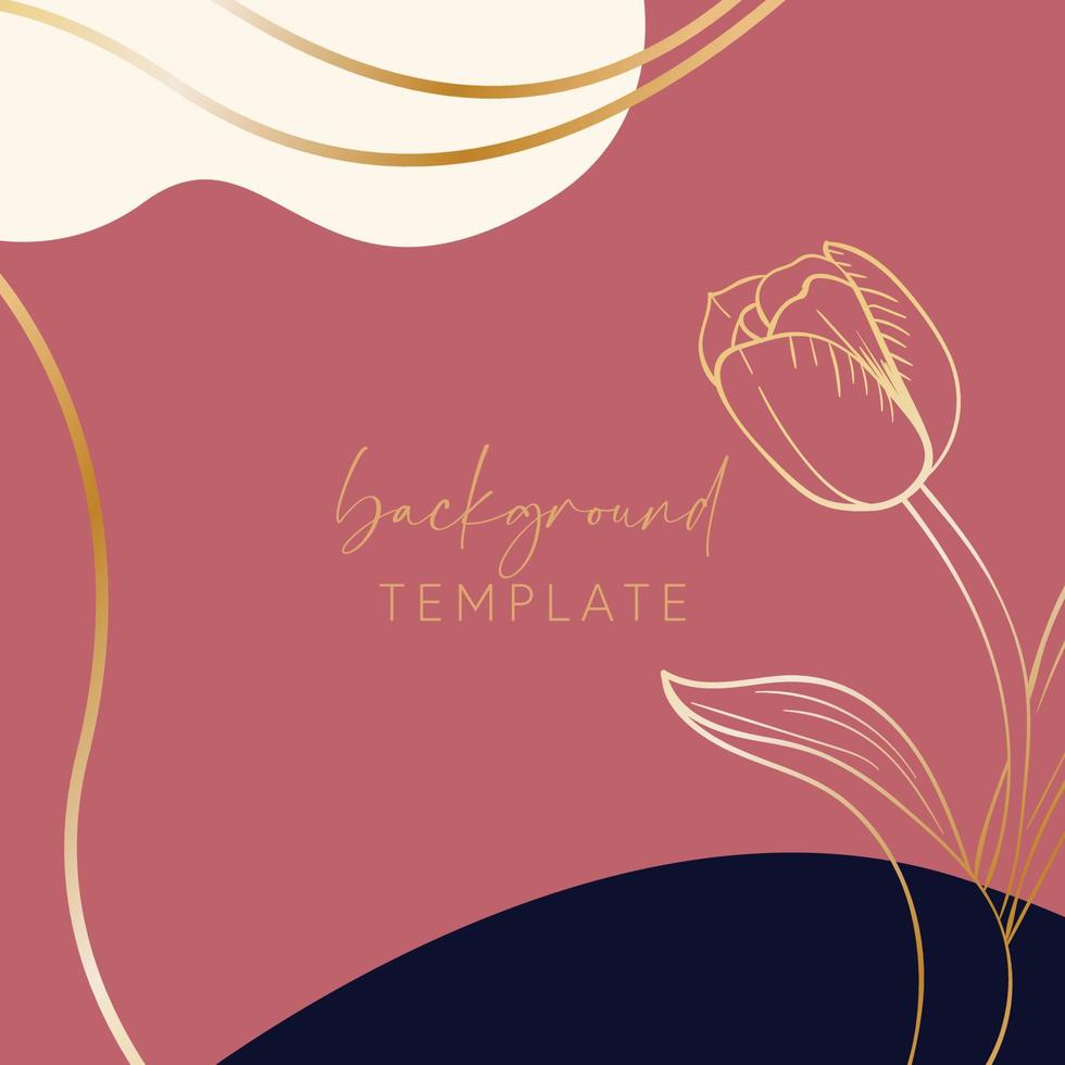 Abstract background vector template with geometric shapes and tulip flower. Good for social media posts, mobile apps, banner designs, online promotions and adverts. Floral vector background.