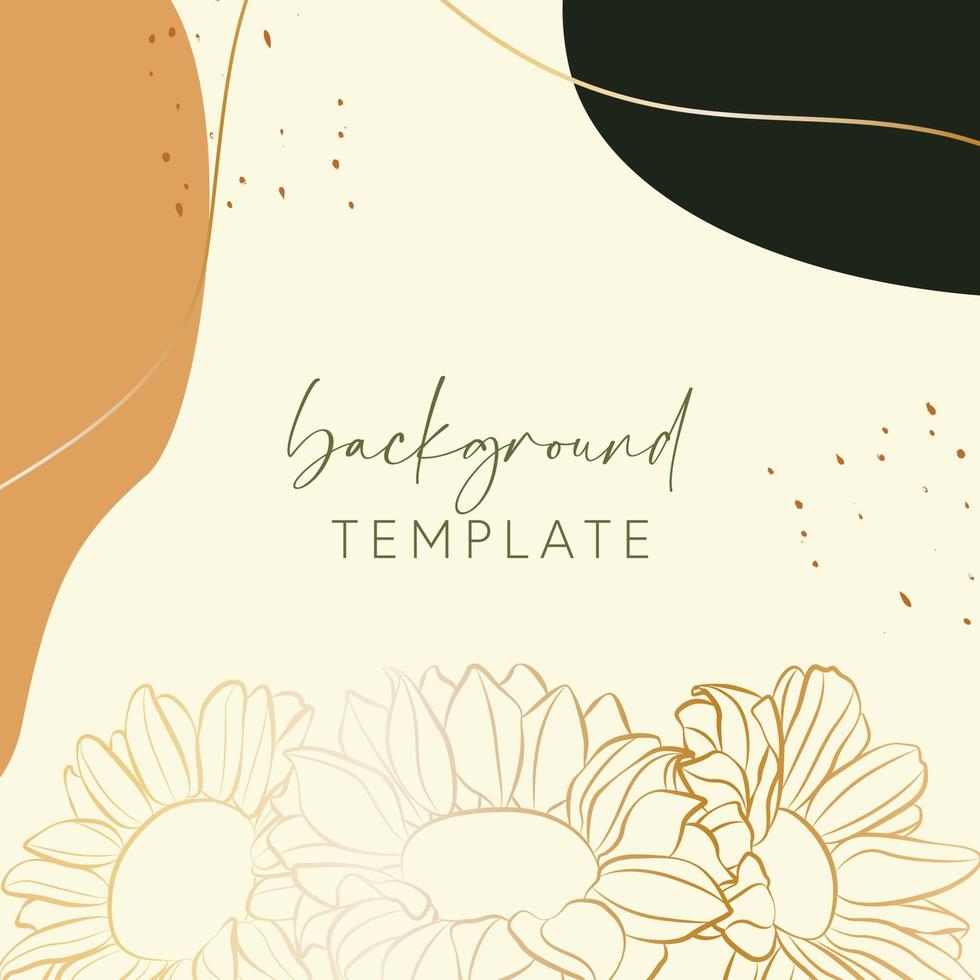 Abstract background vector template with geometric shapes and sunflowers. Good for social media posts, mobile apps, banner designs, online promotions and adverts. Floral  vector background.