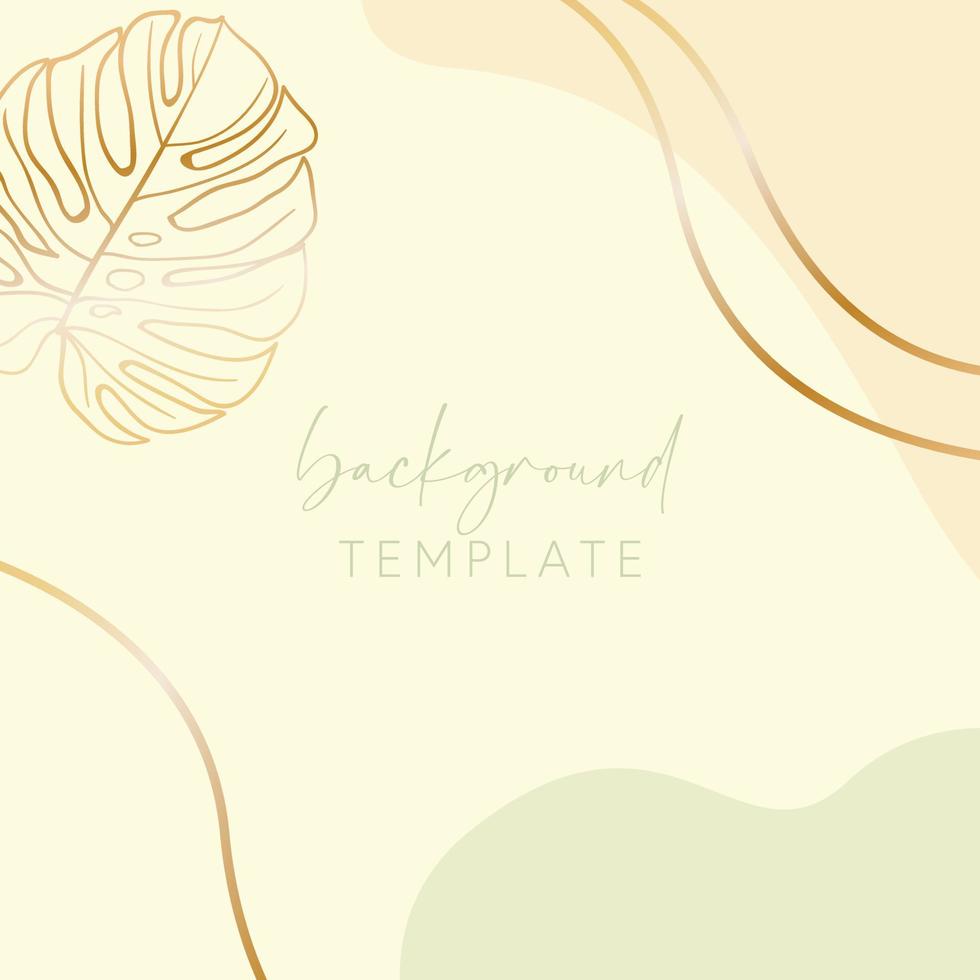 Abstract background vector template with geometric shapes and monstera leaf. Good for social media posts, mobile apps, banner designs, online promotions and adverts. Tropical vector background.