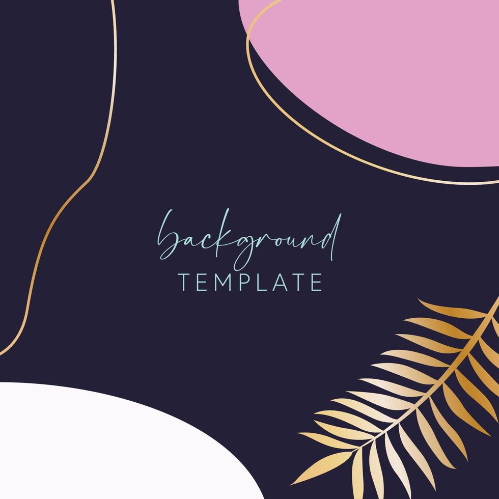 Abstract background vector template with geometric shapes and tropical leaves branch. Good for social media posts, mobile apps, banner designs, online promotions and adverts. Tropic vector background.