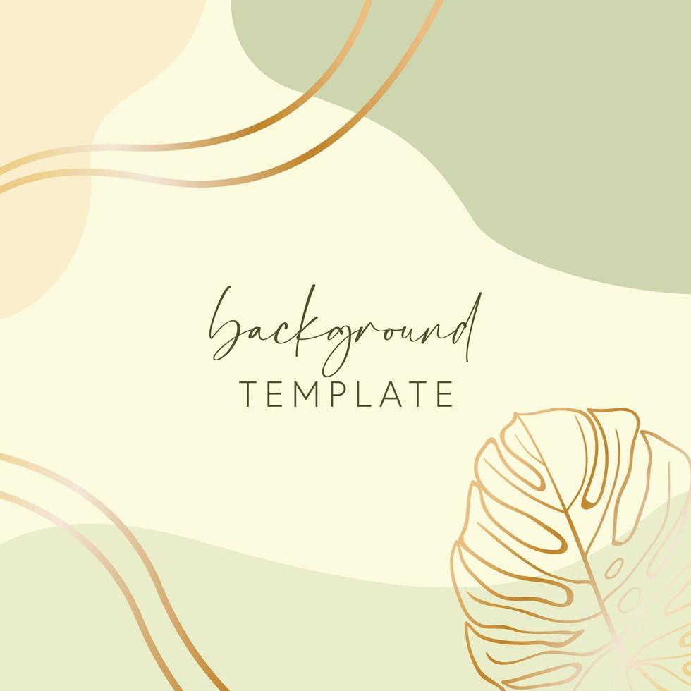 Abstract background vector template with geometric shapes and monstera leaf. Good for social media posts, mobile apps, banner designs, online promotions and adverts. Tropical vector background.